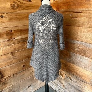 Women’s Cozy Brown Half Sleeve Lattice Back Long Open Front Cardigan Sweater